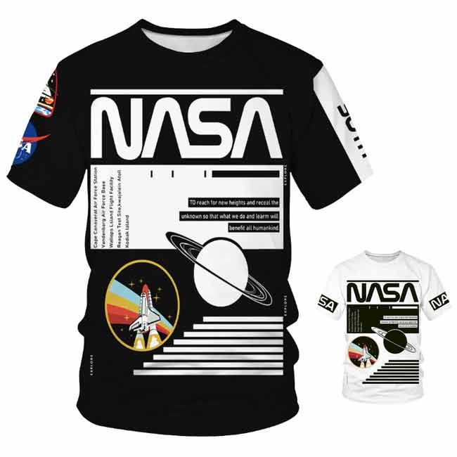 メンズTシャツ 半袖 オシャレ 夏 3Dデジタル 印刷 TRENCH NASA ケネディ宇宙センター プリントTシャツ