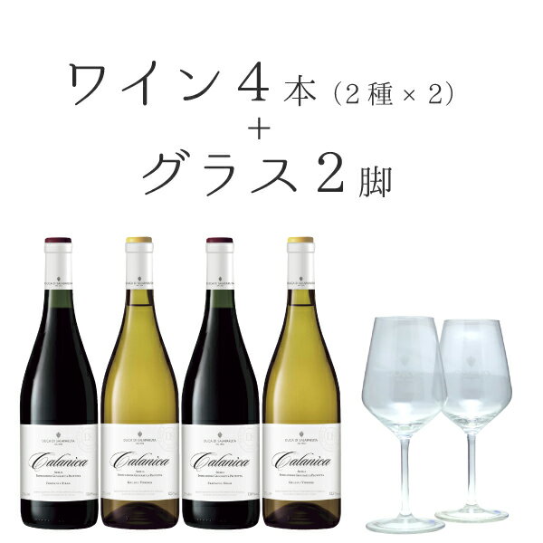 サラパルータ　ワイン＆グラスセットシチリアの人気ワイナリーが造る「カラニカ赤・白」と「オリジナルグラス」セット　750ml×4本（赤・白2本づつ）グラス2脚（※同梱不可）