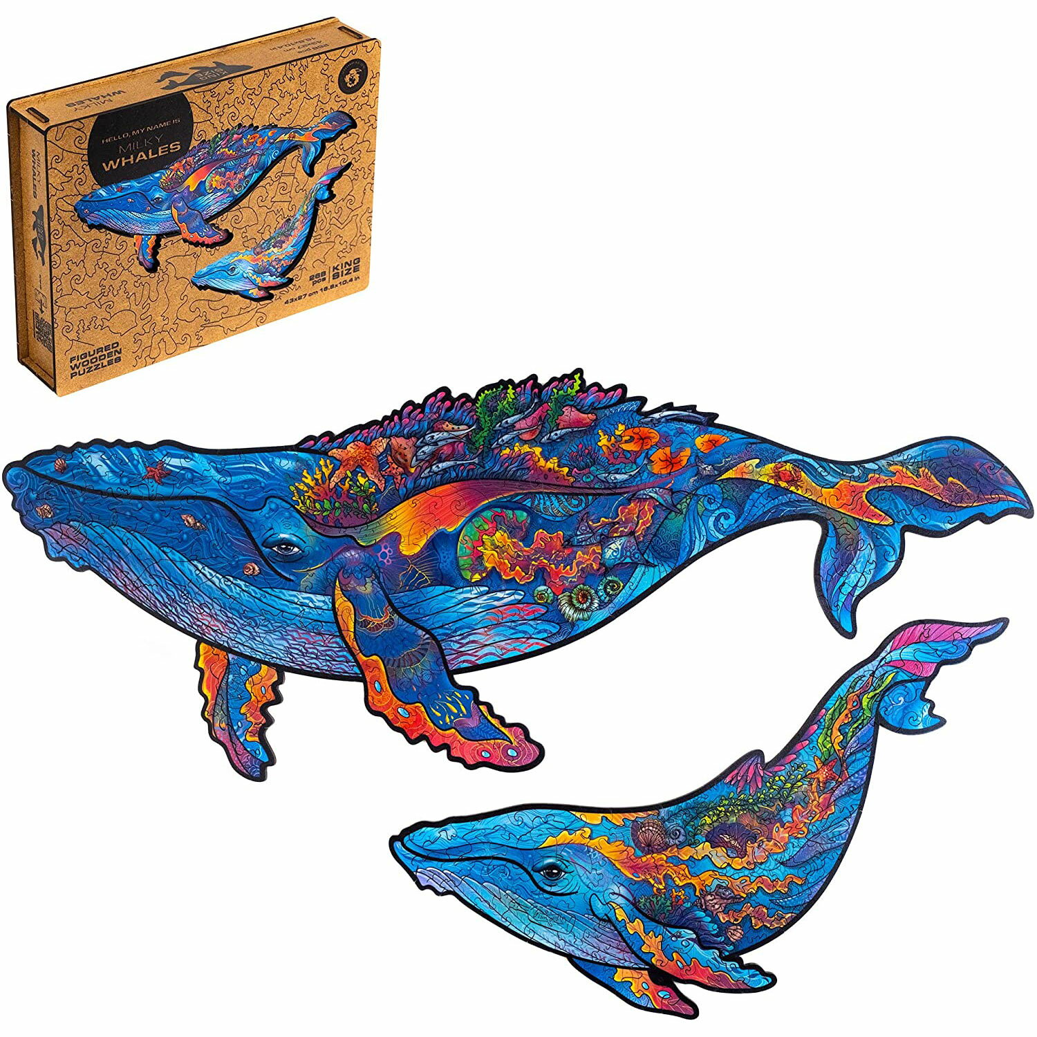 80.UNIDRAGON パズル 大人 木製パズル 木製 ジグソー 子供 最高 ギフト ユニーク 形 プレゼント ジグソーパズル ピース チャーミング 可愛い 綺麗 かわいい クジラ ミルキー ホエールズ 木製フィギュアパズル 43 x 27 cm 268 ピース キング サイズ