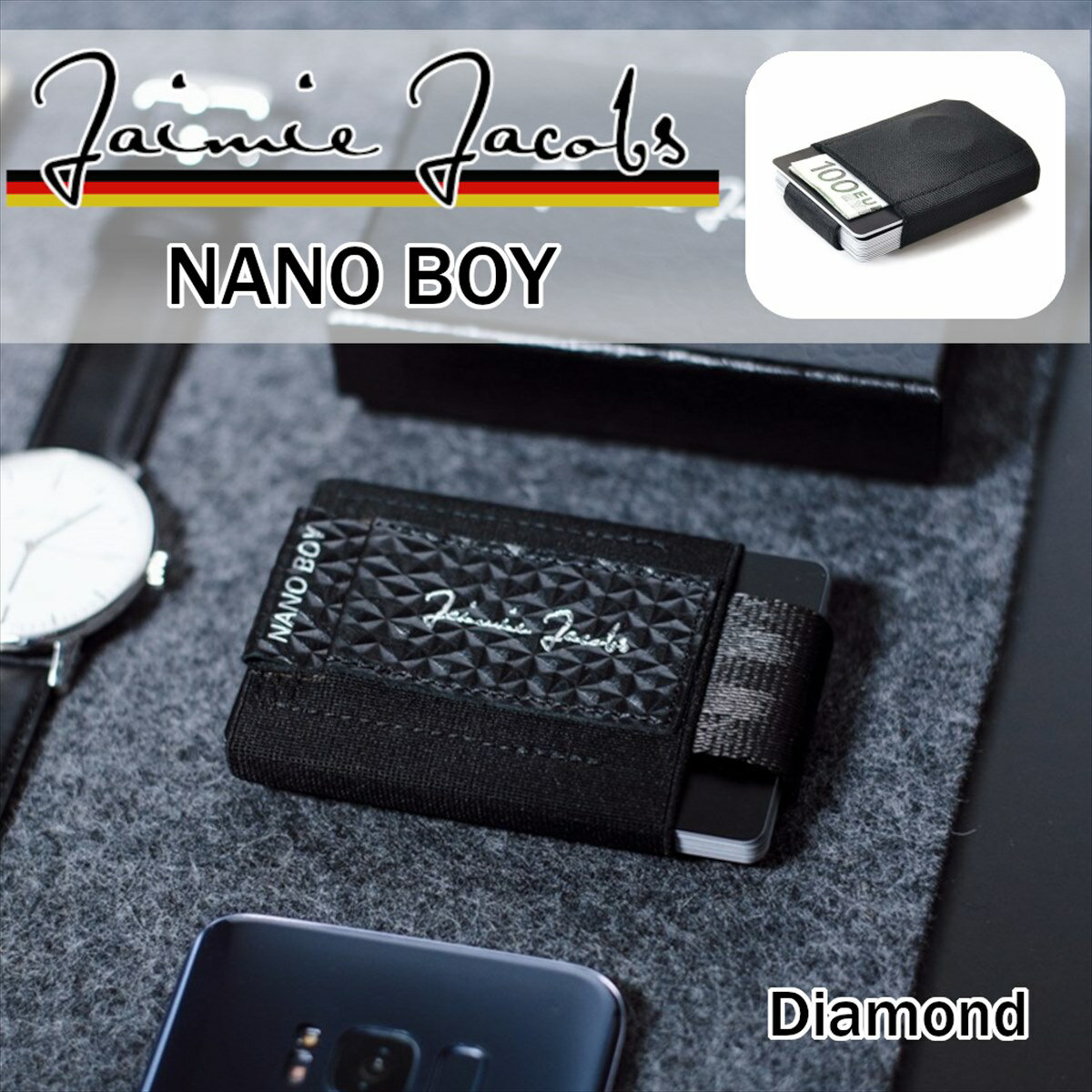 財布 超コンパクト メンズ 3つ折り ブラック（ Jaimie Jacobs ） Nano Boy 本革 イタリアンレザー コンパクト財布 ミニ財布 小さい財布 革 レザー セカンドウォレット 休日 二つ目 ミニマル