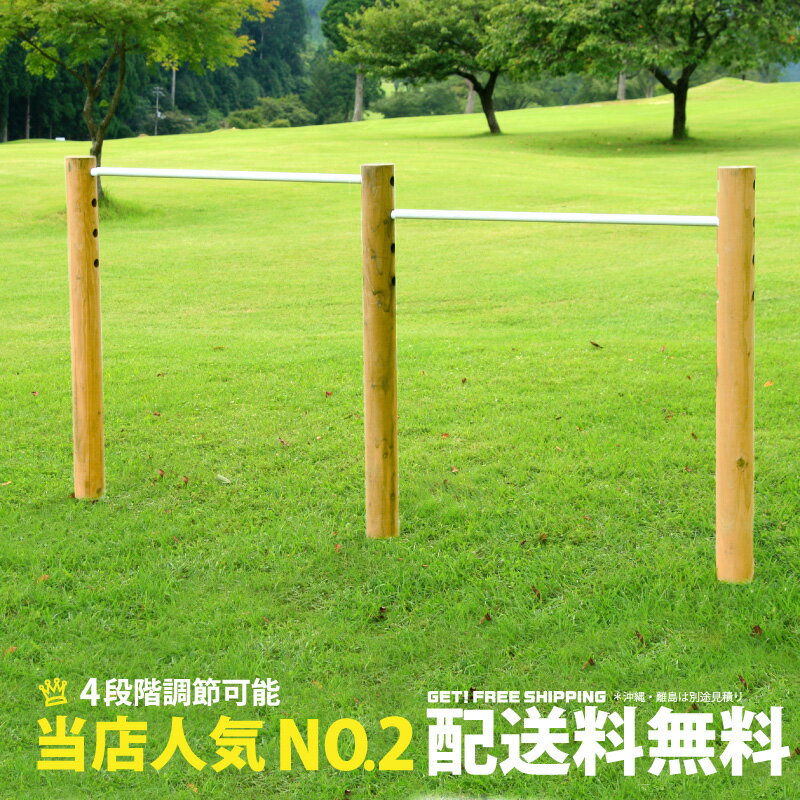 【ニ連】 木製 鉄棒 (小) 無塗装 スチールバー 防腐加工処理済