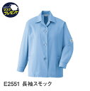 【お得なクーポンあり】Asahicho 旭蝶繊維 アサヒチョウ 作業着 作業服半袖 スモック E2551 春 夏 レディース S～6L 8サイズ 1色 サックス レーヨン混 清涼素材 涼しい 小さいサイズ 大きいサイズ 日本製