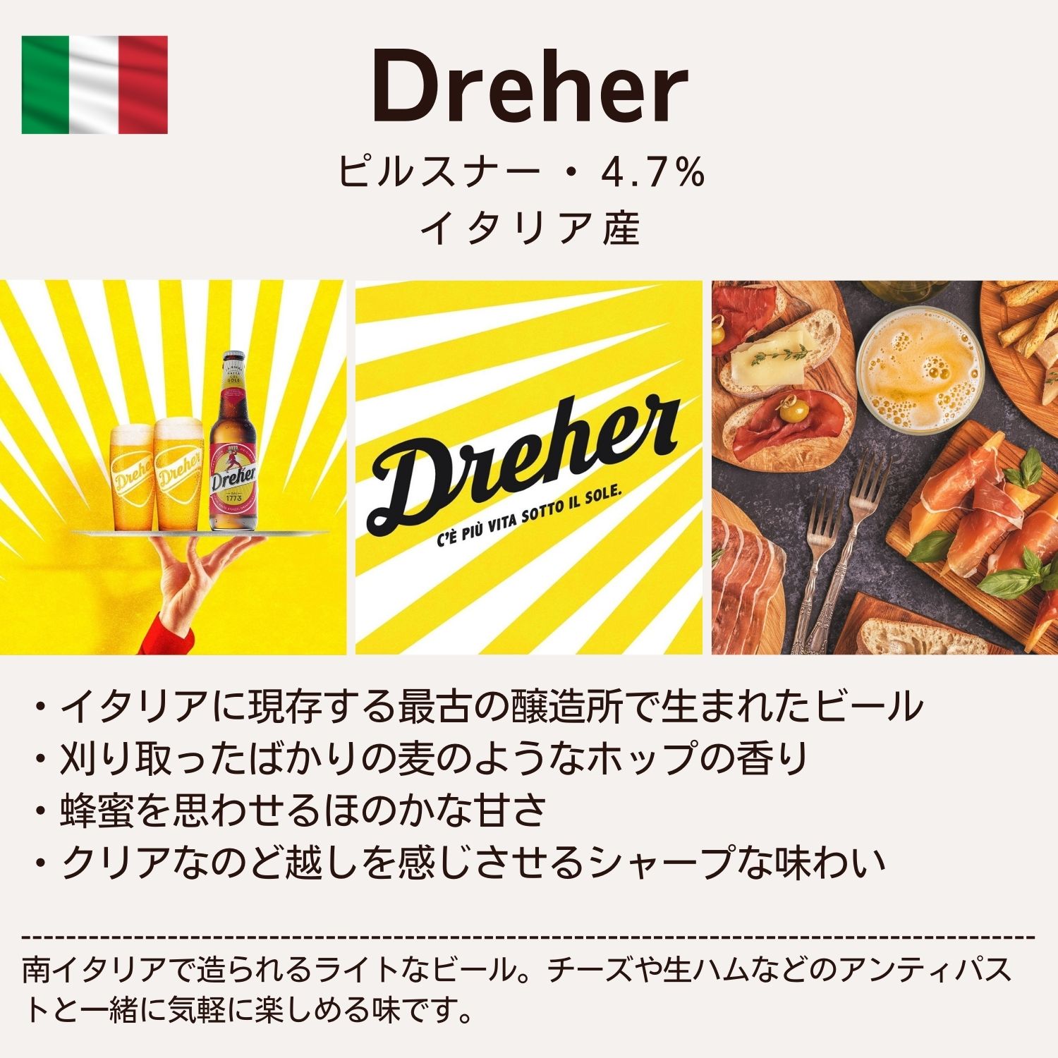 イタリア ドレハー6本BOX (330ml x 6本入)クラフトビール 世界のビール 海外ビール イタリアビール イタリアンビール 正規輸入品 Dreher Beer Italy
