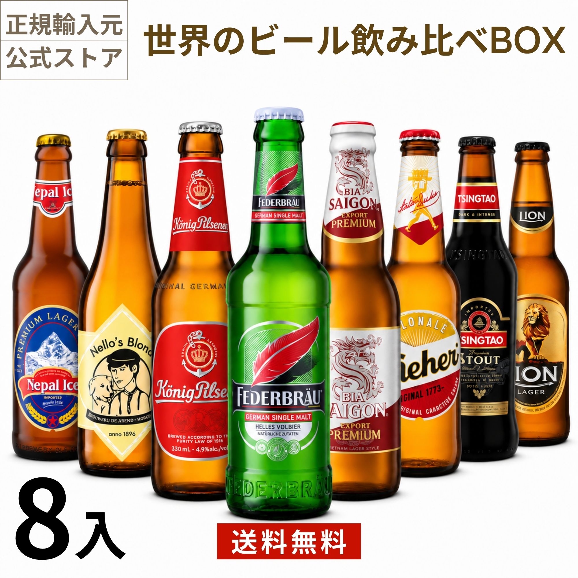 世界のビール飲み比べBOX (320～330ml×8本入)クラフトビール 海外ビール 飲み比べ 詰め合わせ 母の日 父の日 敬老の日 誕生日 贈り物 お中元 お歳暮 プレゼント ギフト セット 正規輸入品