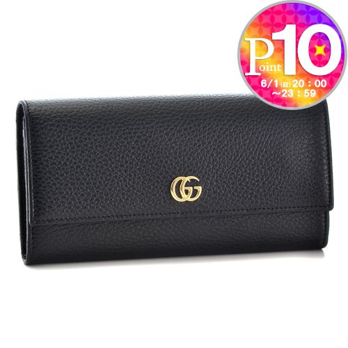 【3/25(月)0時～24時間限定ポイント5倍】 グッチ GUCCI 長財布 456116 CAO0G 1000 NERO 【PETITE MARMONT：プチマーモント】