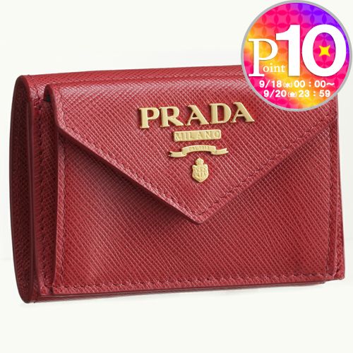 プラダ 財布（レディース） 【6/1(土)0時～24時間限定ポイント10倍】 プラダ PRADA 折財布 1MH021 QWA レッド系（F068Z FUOCO) 【お取り寄せ】