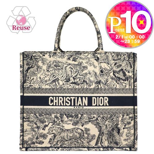 【1日0時〜24h限定ポイント10倍】 【リユース品】 ディオール DIOR バッグ トートバッグ ブックトート　ラージ ブラック/ホワイト 【お..