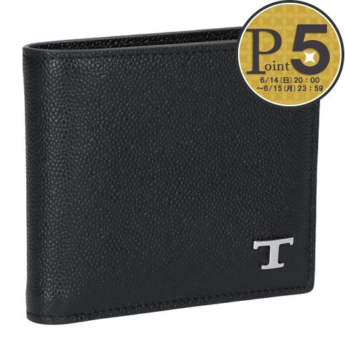  トッズ TODS メンズ 折財布 二つ折り財布 小銭入れ付き Tタイムレス XAMTSYBB300 UGA B999 BLACK レザーウォレット