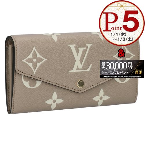 【1日0時〜72h限定ポイント5倍】 ルイヴィトン LOUIS VUITTON 長財布 フラップ財布 アンプラント M81049 ポルトフォイユ・サラ トゥルトレール クルーム