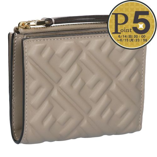 Rakuten - 【30日0時〜24h限定ポイント5倍】 フェンディ FENDI 折財布 ニつ折り財布 ZUCCA EMBOSSED ズッカエンボス 8M0519 AAJD F0E65 DOVE SOFT GOLD