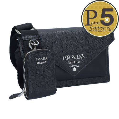 プラダ ショルダーバッグ（レディース） 【5/20(月)0時～24時間限定ポイント5倍】 プラダ PRADA ショルダーバッグ ミニエンベロープ 1BP020 2EVU N2O ブラック(F0002 NERO)