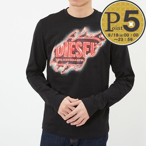 ディーゼル Tシャツ メンズ 【5/20(月)0時～24時間限定ポイント5倍】 ディーゼル DIESEL メンズ 長袖Tシャツ T-DIEGOR-LS-E3 A09756 0AAXJ 9XX BLACK 【ゆうパケ可】