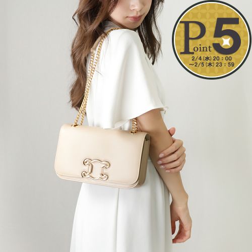 【4日20時～28h限定ポイント5倍】 セリーヌ CELINE ショルダーバッグ トリオンフフレーム 19981 3EPA ベージュ系(03ND NUDE) ミディアムバッグ