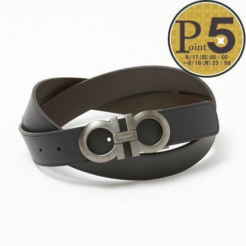 【17日0時～48h限定ポイント5倍】 フェラガモ FERRAGAMO メンズ ベルト リバーシブル ガンチーニ 675542 0464231 NERO HICKORY 艶なし
