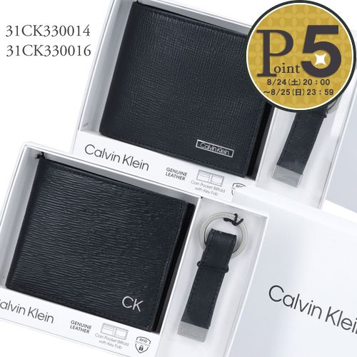 カルバンクライン 財布（メンズ） 【5/20(月)0時～24時間限定ポイント5倍】 カルバンクライン CALVIN KLEIN メンズ 折財布 二つ折り財布 キーリング ギフトセット BILLFOLD WITH COIN POCKET (KEY FOB GIFT SET) 31CK330014 31CK330016 BLACK