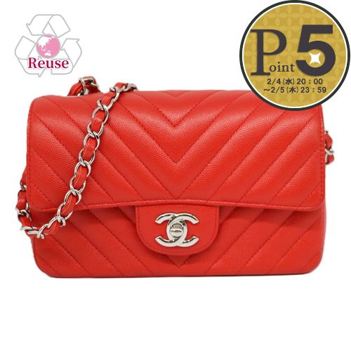 【4日20時～28h限定ポイント5倍】 【リユース品】 シャネル CHANEL バッグ ショルダーバッグ シェブロンVステッチチェーンショルダーバッグ レッド 【お取り寄せ】