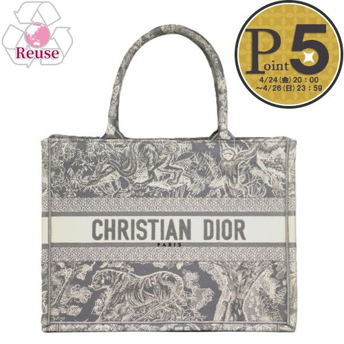 CHRISTIAN DIOR - 【14日20時〜28h限定ポイント5倍】 【リユース品】 ディオール DIOR バッグ トートバッグ ブックトート　ミディアム グレー系/ホワイト 【お取り寄せ】