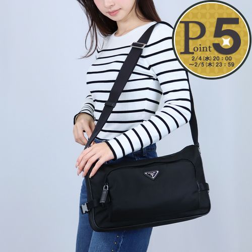 【4日20時～28h限定ポイント5倍】 プラダ PRADA ショルダーバッグ クロスボディ ラージ RE-NYLON サフィアーノレザー ショルダーバッグ 2VH191 2DMG OOO F0002 NERO