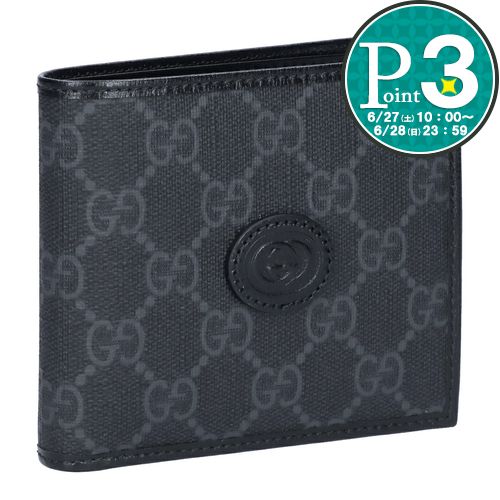 GUCCI - 【27日10時〜38h限定ポイント3倍】 グッチ GUCCI 折財布 小銭入れ付き インターロッキングG 673000 92TCN 1000 ブラック