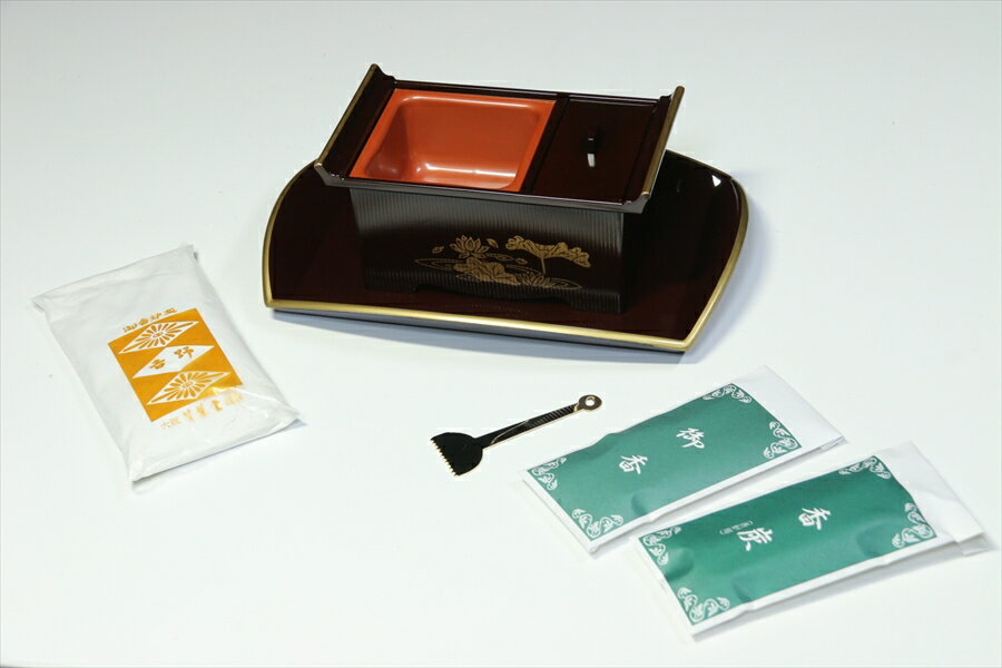 焼香盆 5点セット 返し付 タメ（溜）蓮（内朱) 小 ■ si-SBG-T-5s ■■ 焼香盆 お香 ...