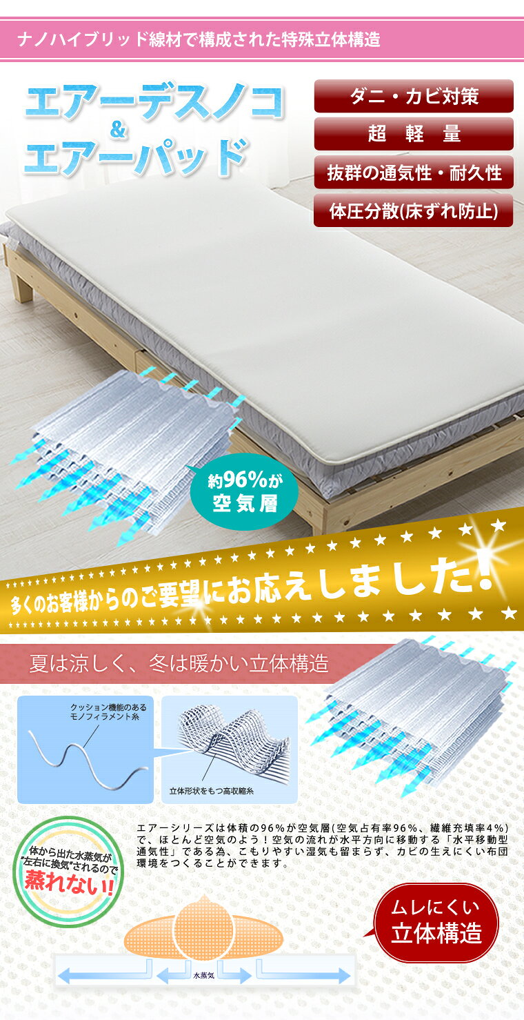 【送料無料】 ダニゼロック エアーパッド ダブルサイズ 140×198cm ダニ対策 折りたたみ 折り畳み 軽量 軽い 洗える アレルギー アトピー 花粉 ハウスダスト 赤ちゃん 湿気 カビ 通気性 すのこ スノコ 日本製 ヤマセイ [3]