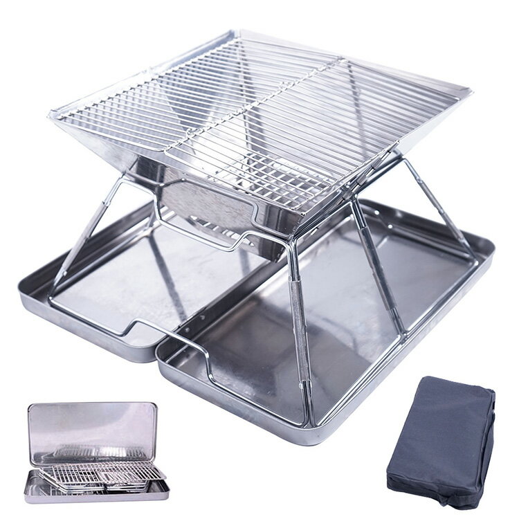 【エントリーでポイント5倍】バーベキューコンロ 灰受皿付き 折りたたみ 小型 BBQコンロ 焚き火台 焚火台 ファイアグリル 折り畳み式 携帯便利 ステンレス スチール製 32x32x22cm 2-4人用 火傷防止デザイン 収納ケース付き kalili【main08】通販格安セール情報 楽天 通販