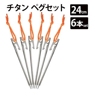 【エントリーでポイント5倍】チタン ペグ 6本セット 24cm Soomloom ソリッド テント ペグ テーク キャンプ設営用具 硬い土 砂地 草地用 タープペグ ペグセット ゴムロープ付き
