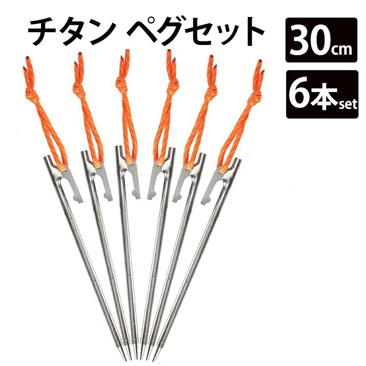 【エントリーでポイント5倍】チタン ペグ 6本セット 30cm Soomloom ソリッド テント ペグ テーク キャンプ設営用具 硬い土 砂地 草地用 タープペグ ペグセット ゴムロープ付き