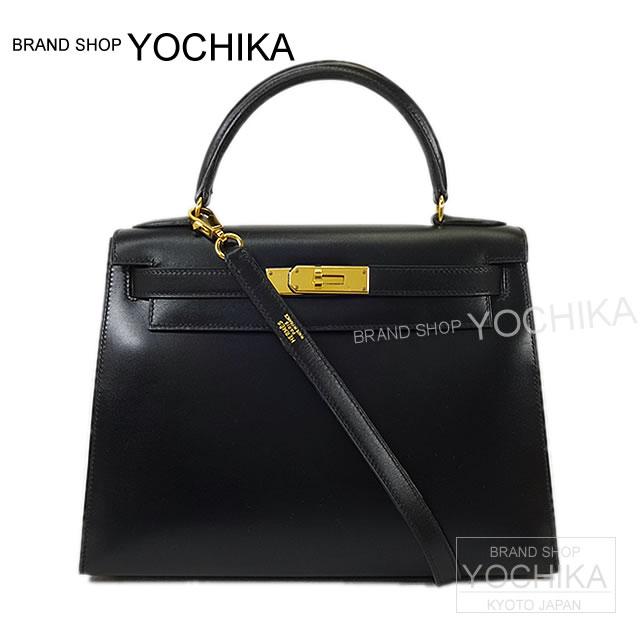 【ご褒美に★】HERMES エルメス ハンドバッグ ケリー28 外縫い 黒(ブラック) ボックスカーフ ゴールド金具 SAランク【中古】 ([Pre-loved] HERMES Kelly28 Bag Sellier Noir Box Carf [Used-SA][Authentic])【あす楽対応】#よちかのサムネイル