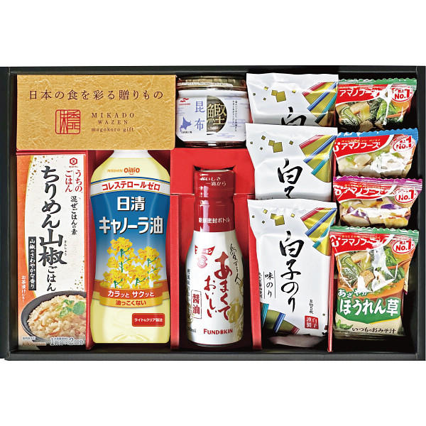 【のし無料】送料無料 味香門和膳(みかどわぜん)九州版 MKD-30KA フンドーキン醤油 キッコーマン混ぜごはんの素 アマノフーズおみそ汁 日清キャノーラ油 白子のり マルハニチロ鰹昆布 詰め合わせ 内祝い・贈り物に【 もらって嬉しい 女性に喜ばれるギフト 法人 手土産】
