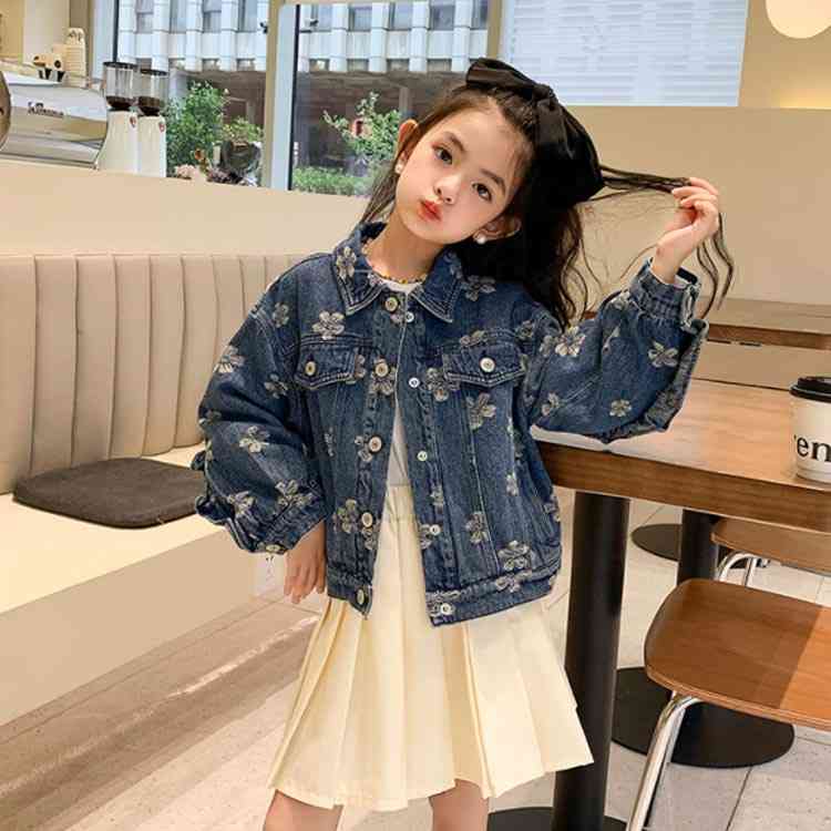 キッズ デニムジャケット 花柄 アウター Gジャン ジュニア 110 120 130 140 150 160 170cm 女の子 可愛い 刺繍 綿 子ども服 ブルゾン ジャンパー 姫系 秋冬