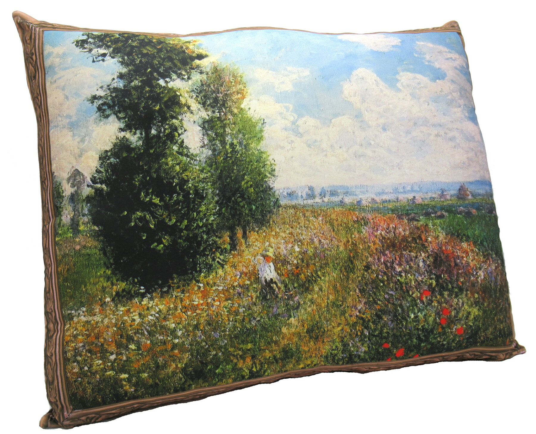 複製画・クッション美術館　モネ　ポプラ、アルジャントゥイユの野原　(H50cm×W60cm)