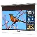 プロジェクタースクリーン 100インチ 吊り下げ シアターハウス スプリングスクリーン (16:9) 4K 送料無料 日本製 手動 スプリング ロール 引っ掛け棒 天吊 壁掛け ホームシアター 生涯保証