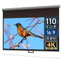 プロジェクタースクリーン 110インチ 吊り下げ シアターハウス スプリングスクリーン (16:9) 4K 送料無料 日本製 手動 スプリング ロール 引っ掛け棒 天吊 壁掛け ホームシアター 生涯保証