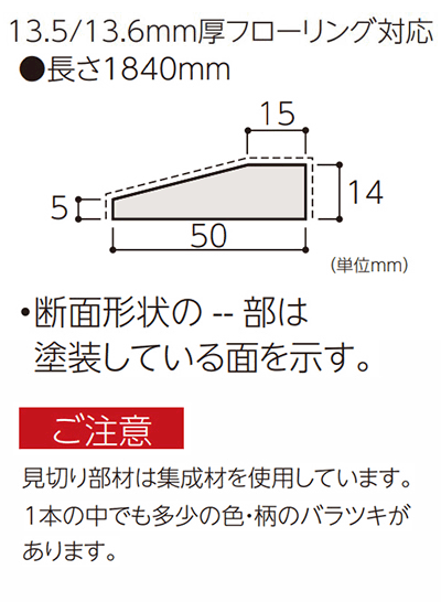 FMU-40■■【お取り寄せ商品】永大 見切り部材 断面台形 13.5/13.6mm厚フローリング対応 長さ1840mm ※EIDAI (4本入) 3kg