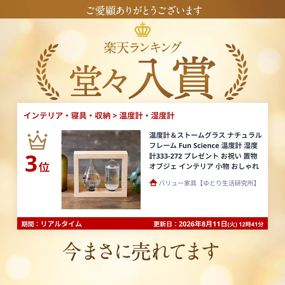 バリュー家具【ゆとり生活研究所】の★ 【ランキング獲得】温度計＆ストームグラス ナチュラルフレーム Fun Science 温度計 湿度計333-272 プレゼント お祝い 置物 オブジェ インテリア 小物 おしゃれ｜アングル2