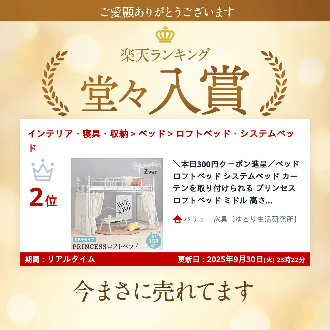 【ランキング獲得】カーテンを取り付けられる プリンセス ロフトベッド ミドル 高さ158cm ベッド ロフトベッド システムベッドKH-3591 カーテン ロフトベッド プリンセス エレガント デザイン パイプロフトベッド 収納スペース 確保 スチール カーテンポール [2]