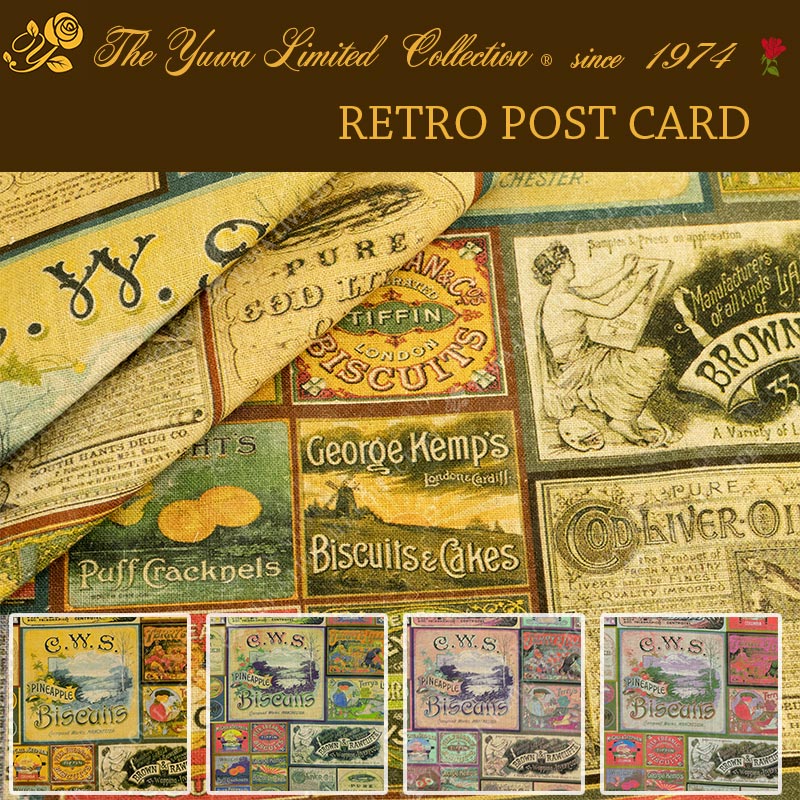 麻 ／ リネン Limited ~RETRO POST CARD~ 全4色 有輪商店 YUWA 生地 10cm単位 切り売り LT446867