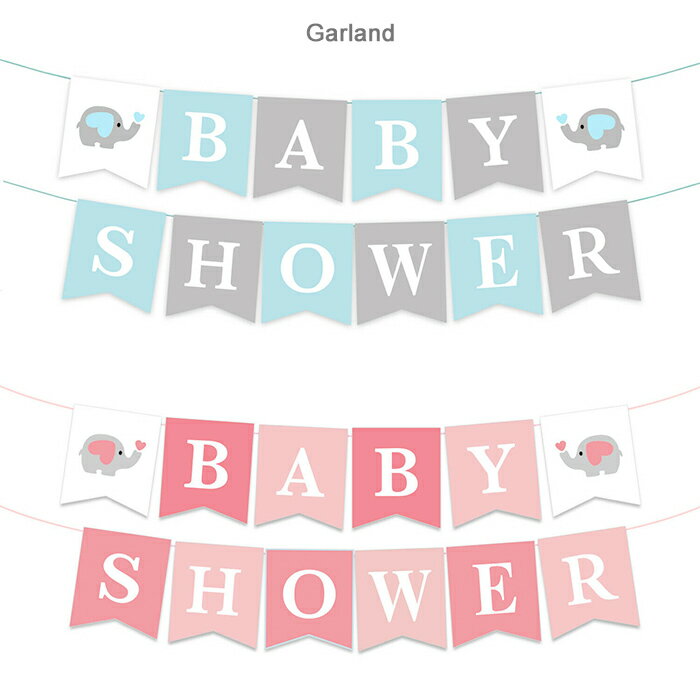 Baby Shower バナー ガーランド 壁飾り 装飾 べビーシャワー デコレーション 飾り フラッグガーランド 可愛い ゾウ ブルー ピンク ペーパーガーランド