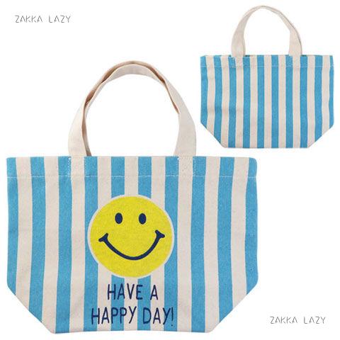 「LUNCH TOTE BAG SMILE BLUE STRIPE」 ランチトートバッグ スマイル にこちゃん ブルー ストライプ ランチバッグ トートバッグ【ネコポス2点まで・コンパクト2点まで】