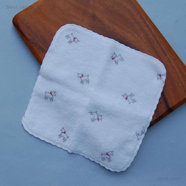 ふんわりハンカチ 白ヤギ　　ハンカチ 無撚糸 ミニタオル プチギフト やぎ【ネコポス・コンパクト対応】