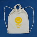 コットンナップサック SMILE YELLOW オクタニ スマイル ニコちゃん キッズ リュック イエロー 綿 リュック 小学校 体操服 体操着(4)