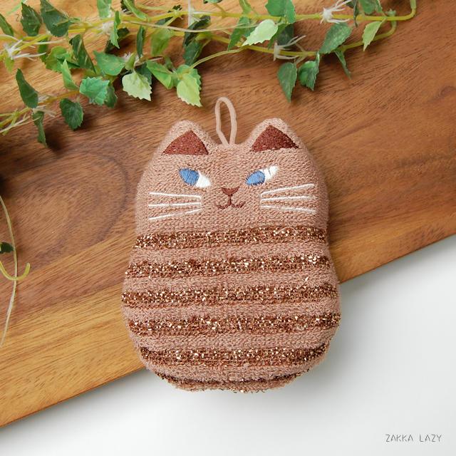 きらきらキッチンスポンジ　ネコ BR　　DECOLE デコレ スポンジ キッチン 食器 食器洗い 掃除 炊事 キ..