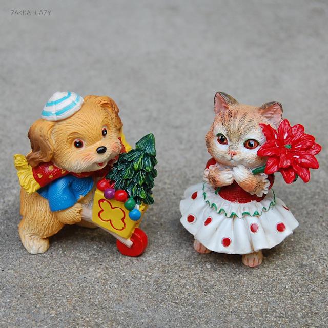 ビンテージアニマルデコレーション　　キーストーン KEYSTONE クリスマス マスコット インテリア Xmas 猫 ねこ ネコ ポインセチア ドッグ 犬 いぬ(3)