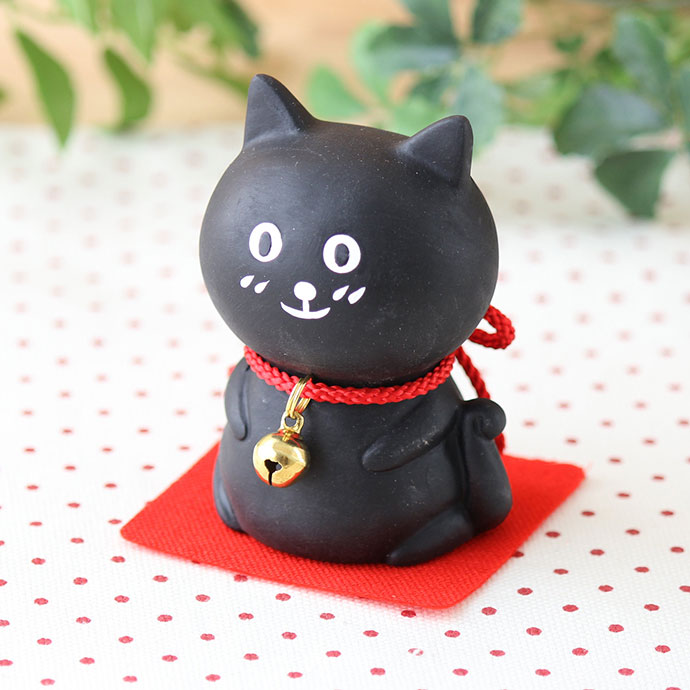 【1個】グッドラック!ネコとモ。1個 猫 ねこ ネコ 黒猫 可愛い かわいい インテリア 置物 鈴 赤 首輪 幸運 幸せ