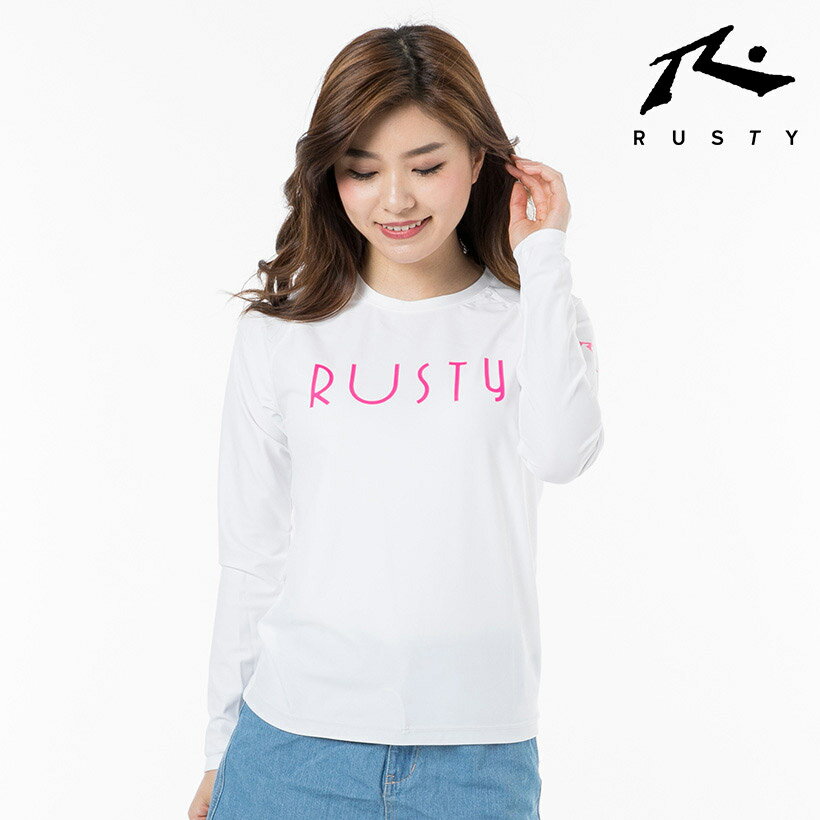 ラスティー RUSTY 正規代理店 人気 レディース 女性用 ラッシュガード 長袖 最高基準 UPF50 シンプル ロゴ サーフブランド スポーツ トレーニング フィットネス カジュアル 可愛い ホワイト 白色 ナイロン M L 春夏