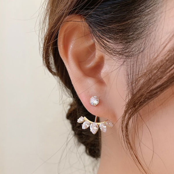 【1500円均一】2WAY 銀針ピアス イヤーカフ★キュービック・ジルコニア ★レディース シルバー925 アレルギーフリー