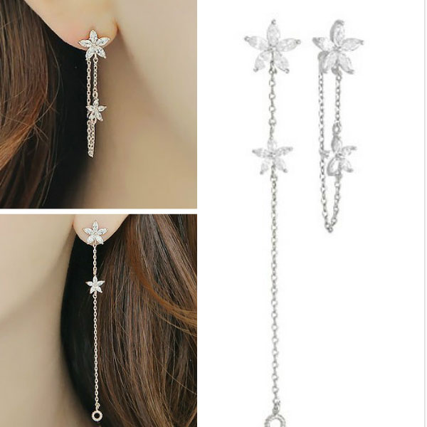 楽天ZDW SHOPPING【1500円均一】2WAY　フラウーチェーン銀針ピアス ロングチェーンピアス★アメリカンビアス 揺れる ★レディース シルバー925　アレルギーフリー