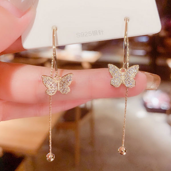 By Color - 【1500円均一】蝶々　銀針ピアス　キュービック・ジルコニア ピアス★揺れるピアス★レディース シルバー925　アレルギーフリー