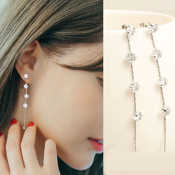 【1000円均一】チェーン銀針ピアス ★キュービック・ジルコニア 揺れる チェーンピアス ロングピアス 揺れるピアス ★レディース パール シルバー925　アレルギーフリー